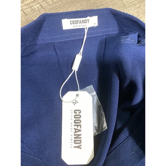 Coofandy Mens Short Sleeve Button-Down Shirt Medium 100% Polyester Navy Blue new - Picture 2 of 7